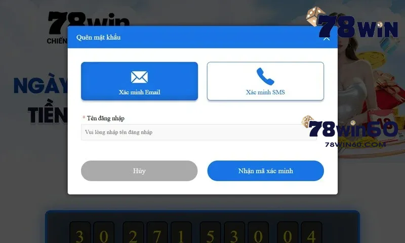 Cách xử lý khi quên mật khẩu 78win