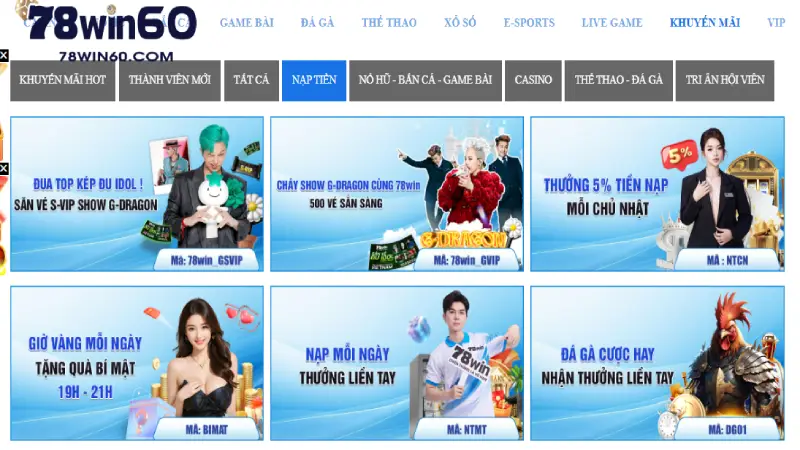 Nạp tiền 78win nhận thưởng cao